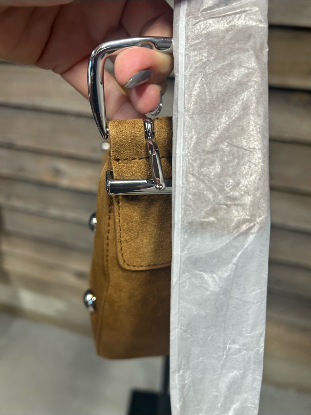 Madewell Suede Crescent Bag in Camel with Silver Studs - Picture 4 of 6